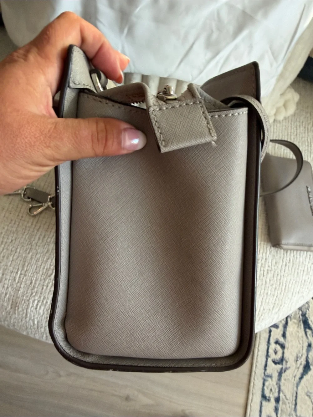 Michael Kors Pearl Grey Medium Leather Selma Satchel